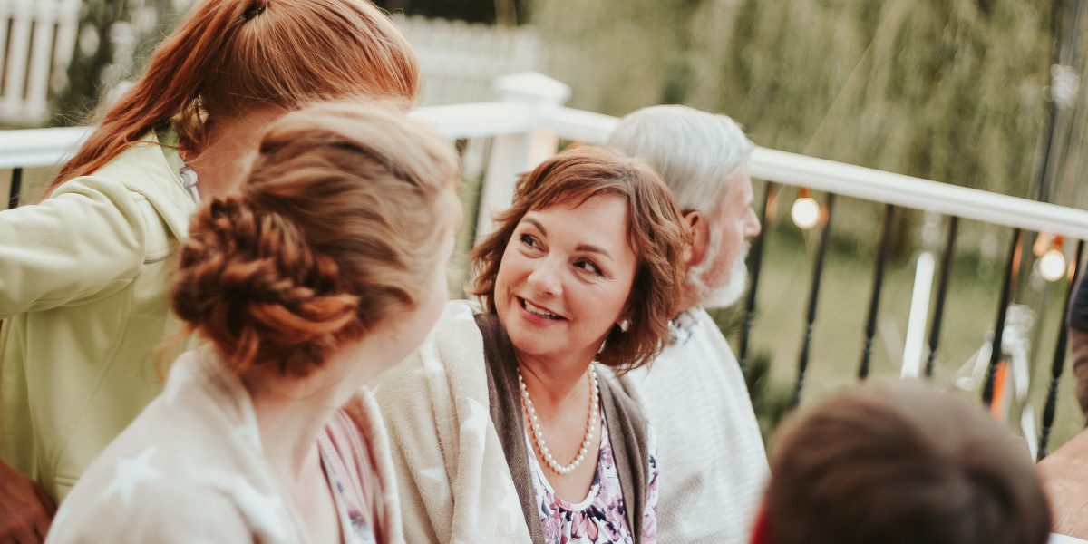 Women talking in a garden